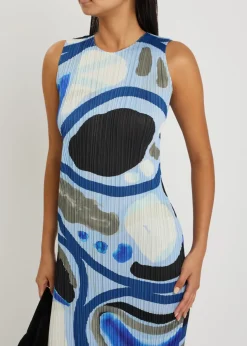 Printed pleated woven midi dress