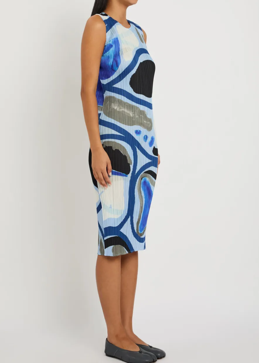 Printed pleated woven midi dress