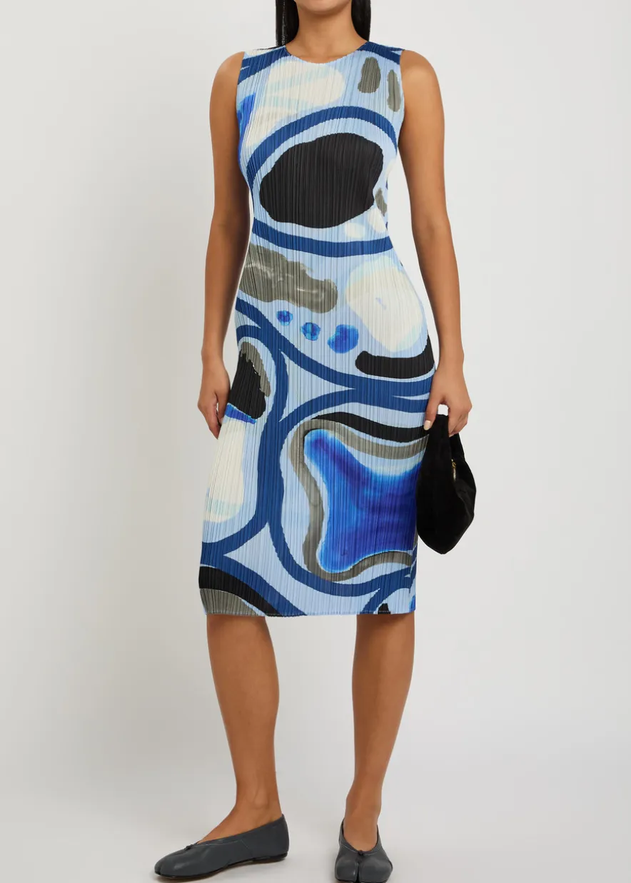 Printed pleated woven midi dress