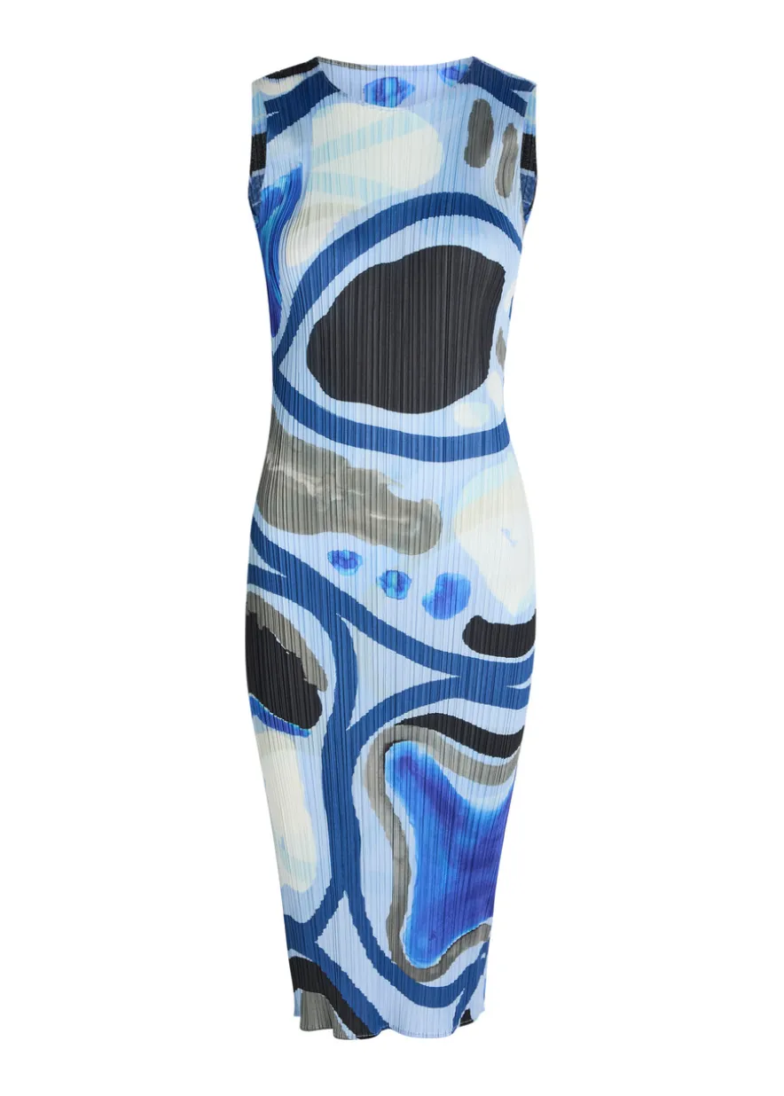 Printed pleated woven midi dress