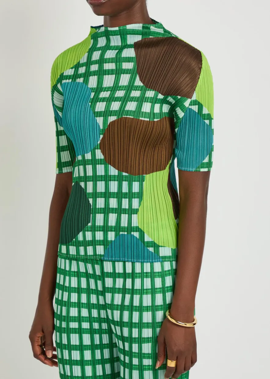 Printed pleated woven top