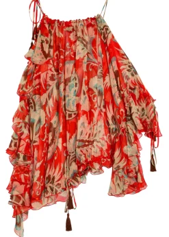 Printed ruffled silk-chiffon top