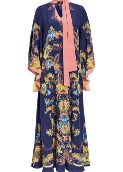 Printed scarf-effect silk maxi dress