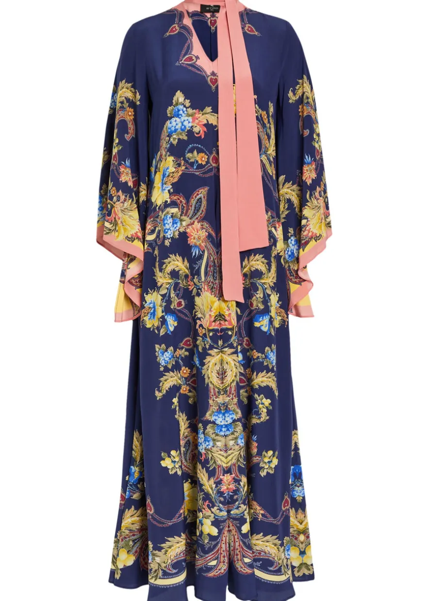 Printed scarf-effect silk maxi dress
