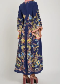 Printed scarf-effect silk maxi dress