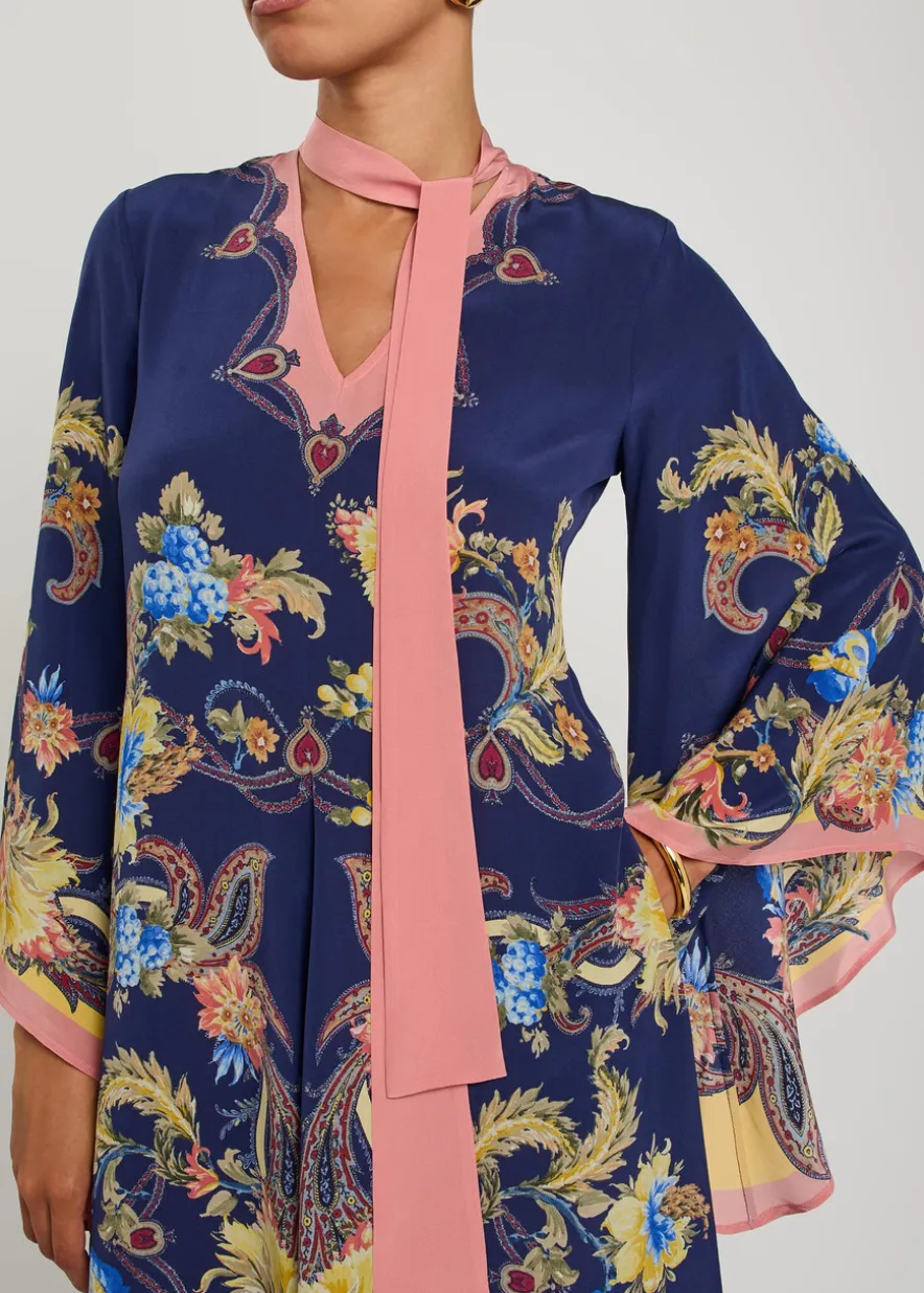 Printed scarf-effect silk maxi dress