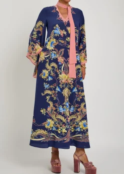 Printed scarf-effect silk maxi dress
