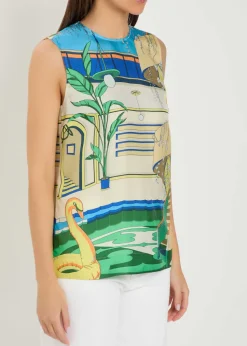 Printed scarf-effect silk top