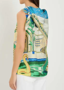 Printed scarf-effect silk top