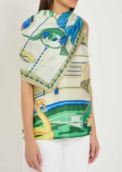 Printed scarf-effect silk top