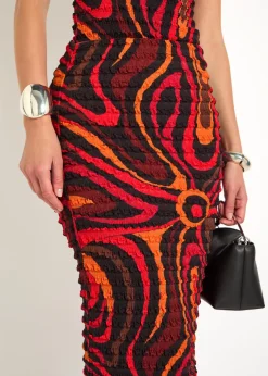 Printed seersucker midi skirt