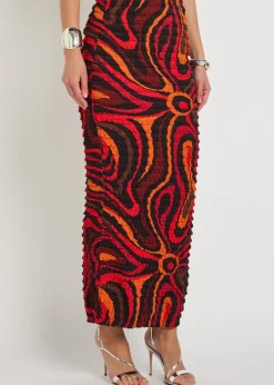 Printed seersucker midi skirt