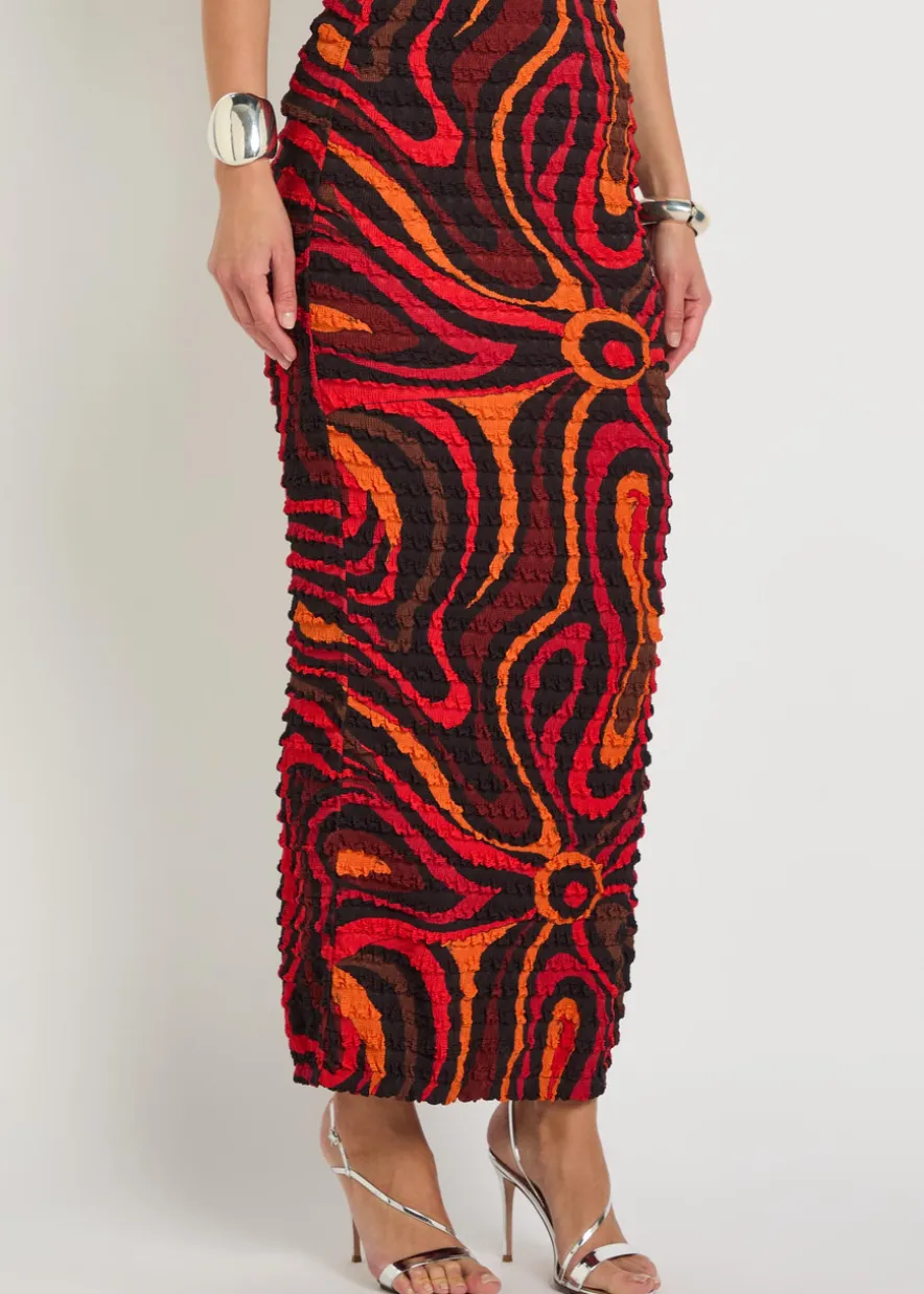 Printed seersucker midi skirt