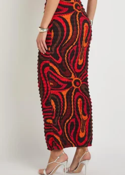 Printed seersucker midi skirt