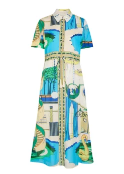 Printed silk and cotton-blend midi shirt dress