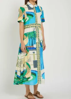 Printed silk and cotton-blend midi shirt dress