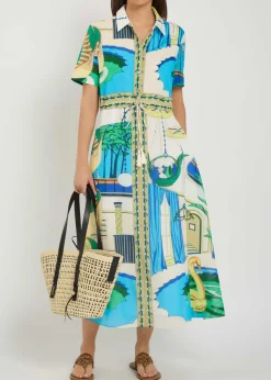 Printed silk and cotton-blend midi shirt dress