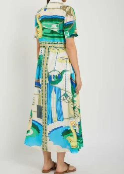 Printed silk and cotton-blend midi shirt dress