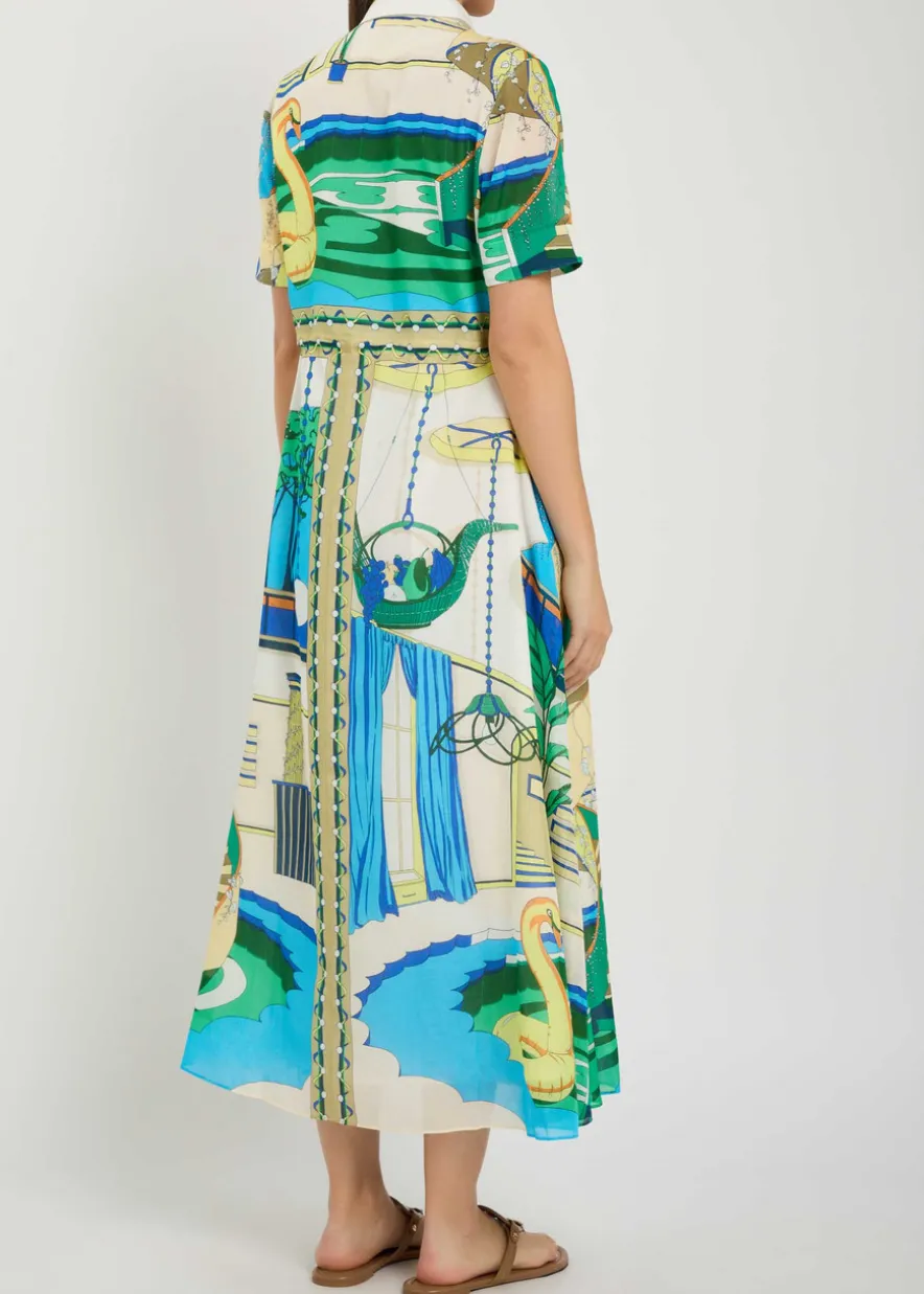 Printed silk and cotton-blend midi shirt dress
