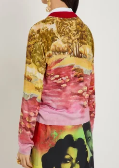 Printed silk cardigan