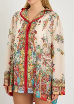 Printed silk cover-up shirt