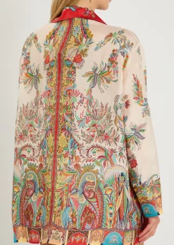 Printed silk cover-up shirt