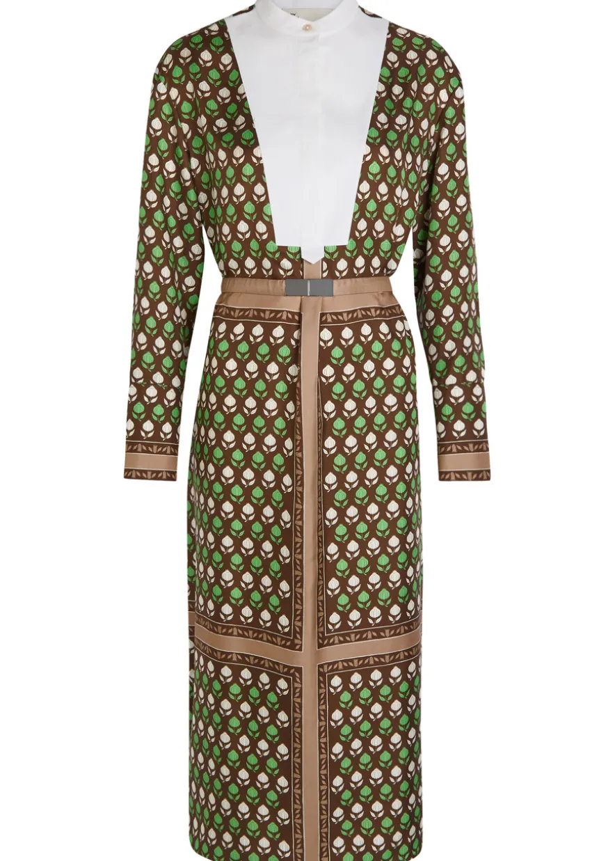 Printed silk midi shirt dress