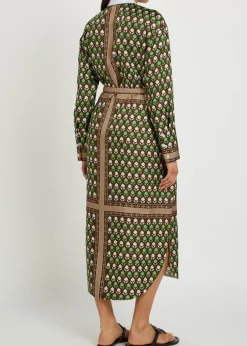 Printed silk midi shirt dress