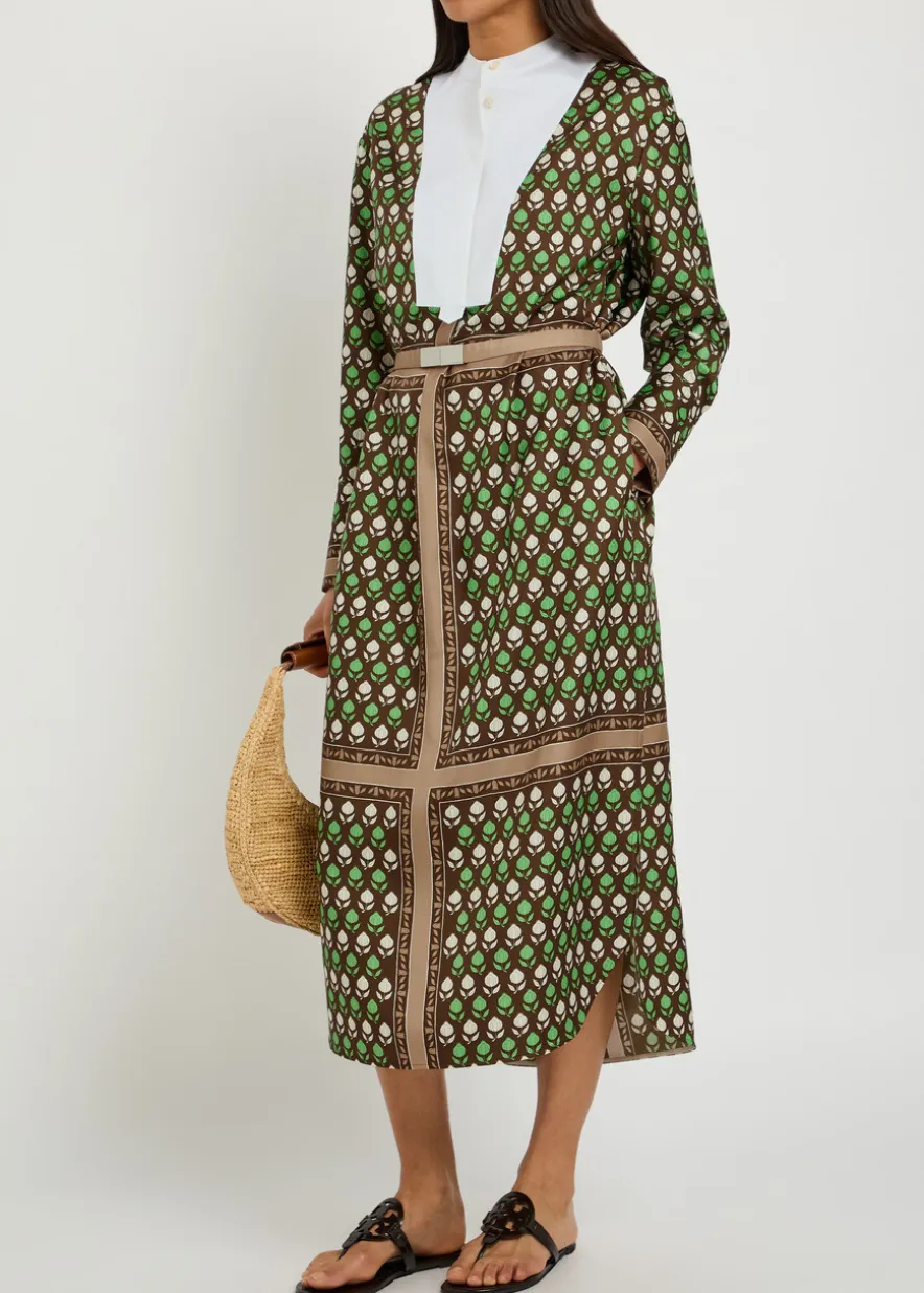 Printed silk midi shirt dress