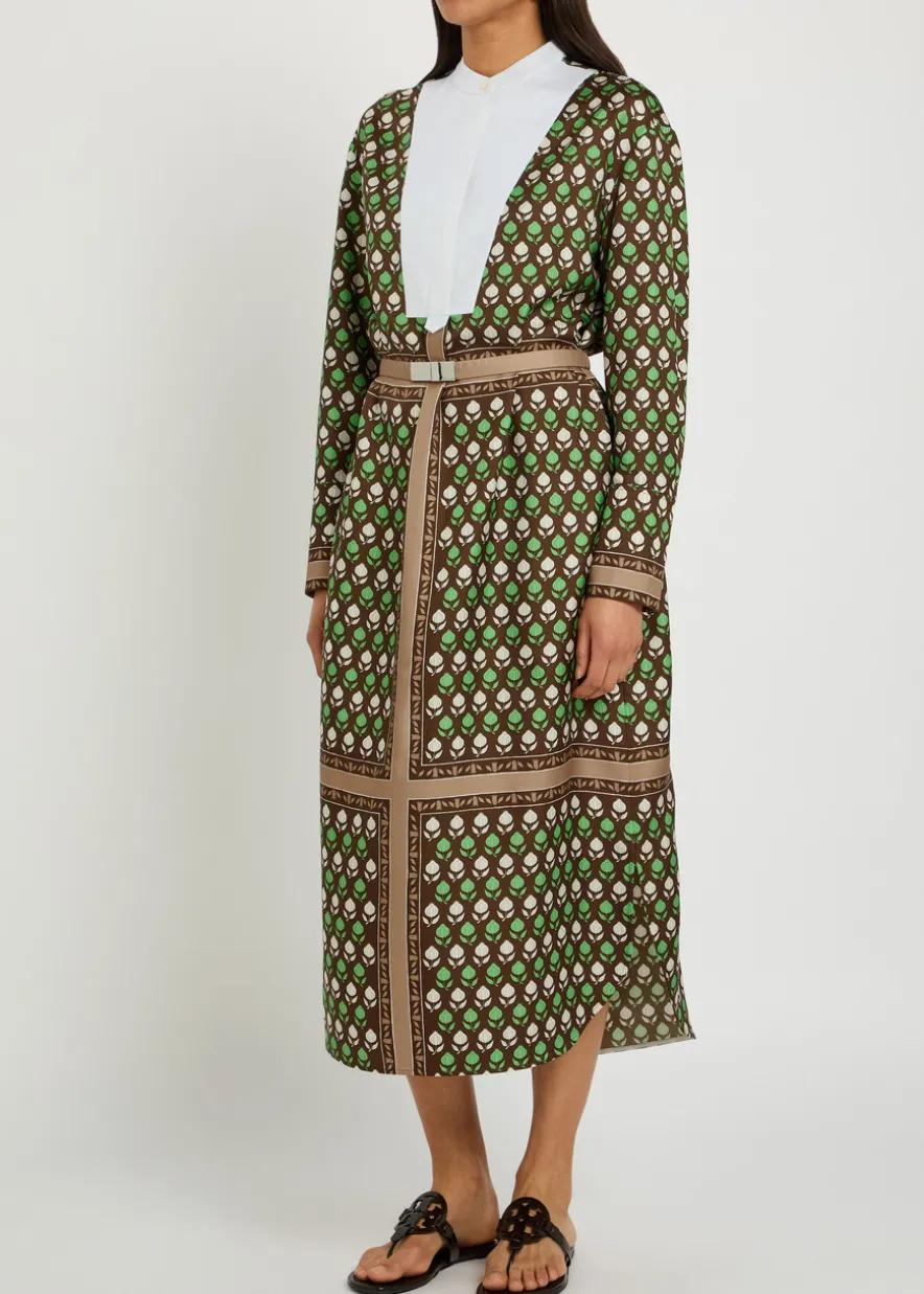 Printed silk midi shirt dress
