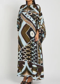 Printed silk-twill maxi kaftan dress