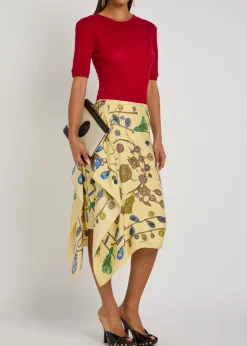 Printed silk-twill midi skirt
