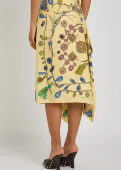 Printed silk-twill midi skirt