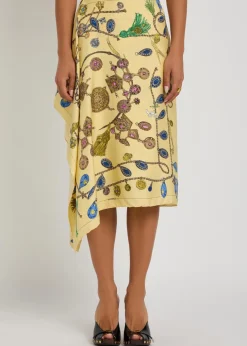 Printed silk-twill midi skirt