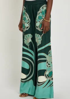 Printed silk-twill palazzo trousers