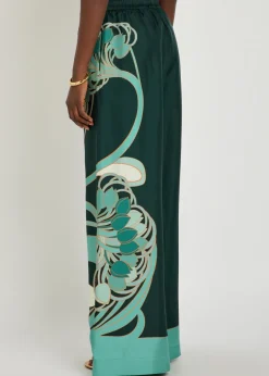 Printed silk-twill palazzo trousers