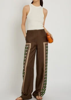 Printed straight-leg silk trousers