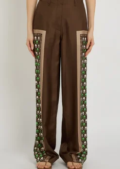 Printed straight-leg silk trousers