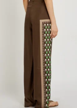 Printed straight-leg silk trousers
