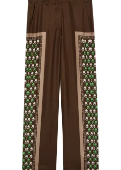 Printed straight-leg silk trousers