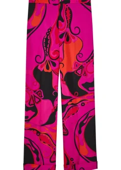 Printed straight-leg silk trousers