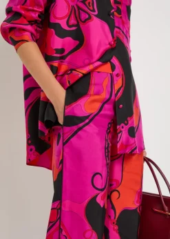 Printed straight-leg silk trousers