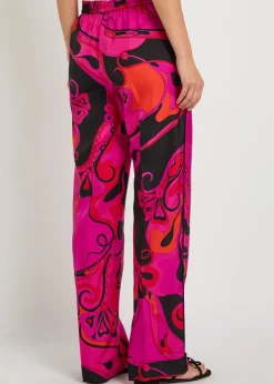 Printed straight-leg silk trousers