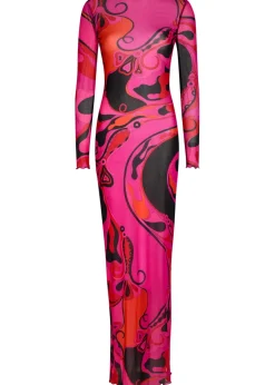 Printed stretch-tulle maxi dress
