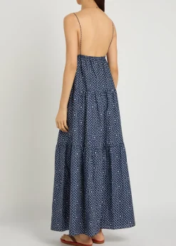 Printed tiered cotton-poplin midi sundress