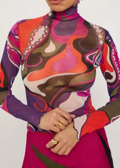 Printed tulle top