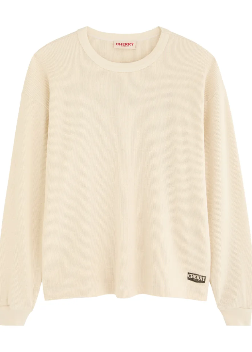 Printed waffle-knit cotton top