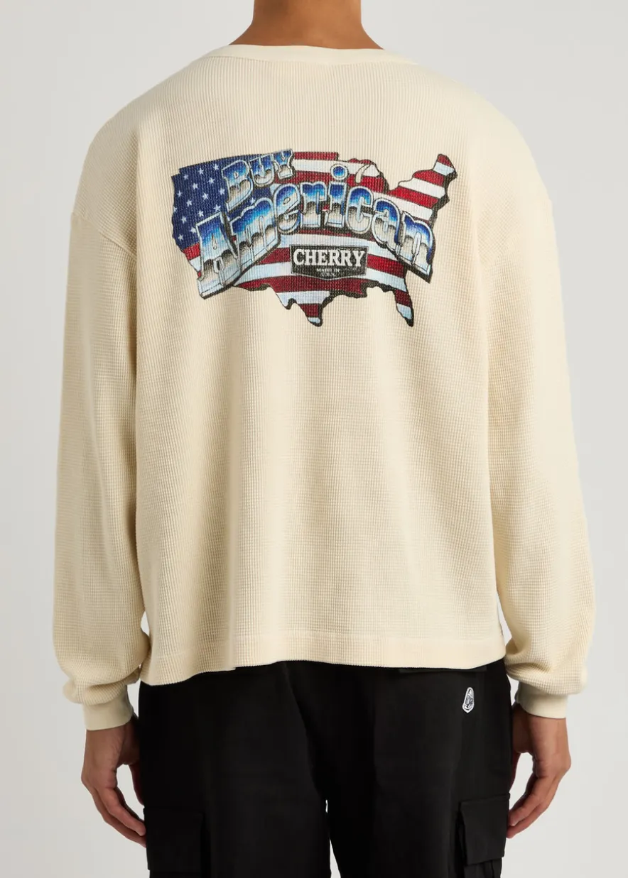 Printed waffle-knit cotton top