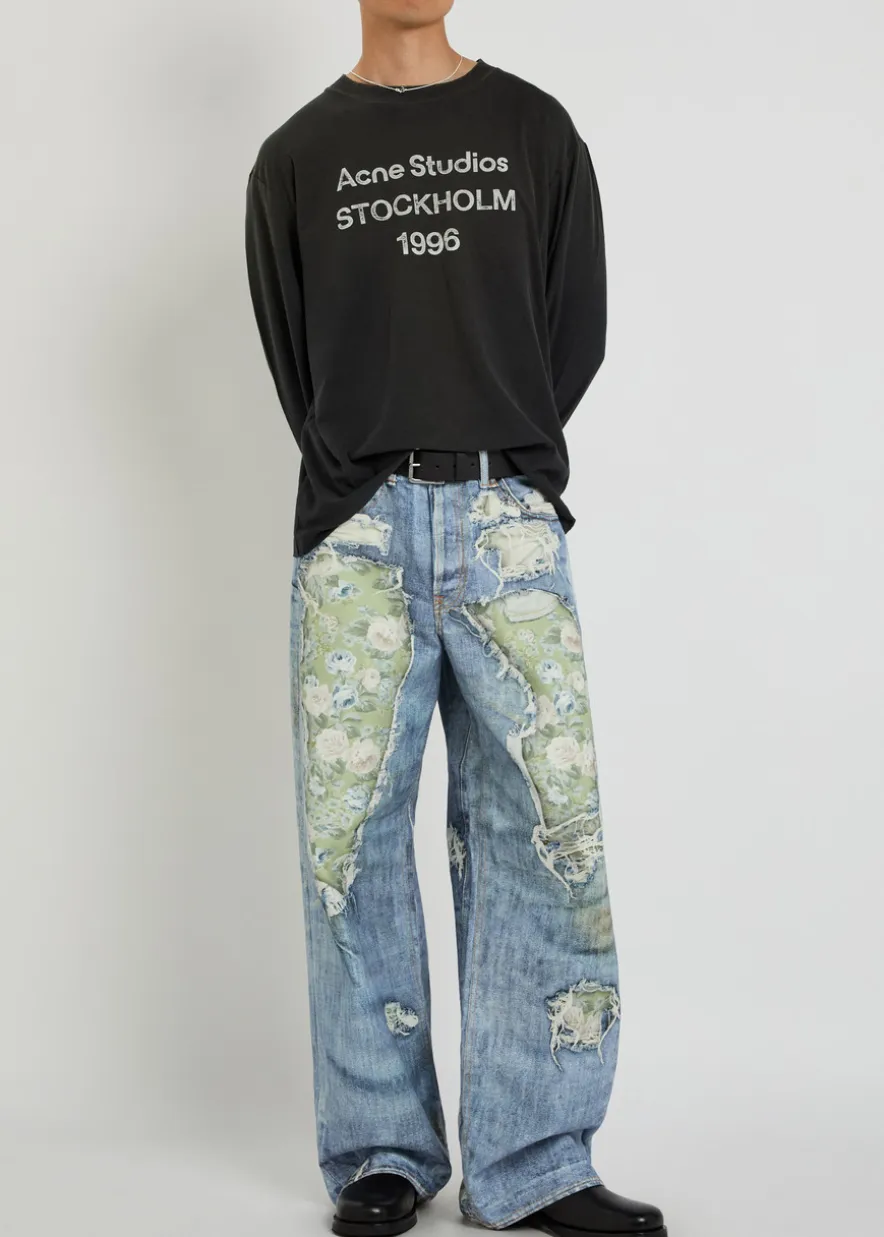 Printed wide-leg jeans