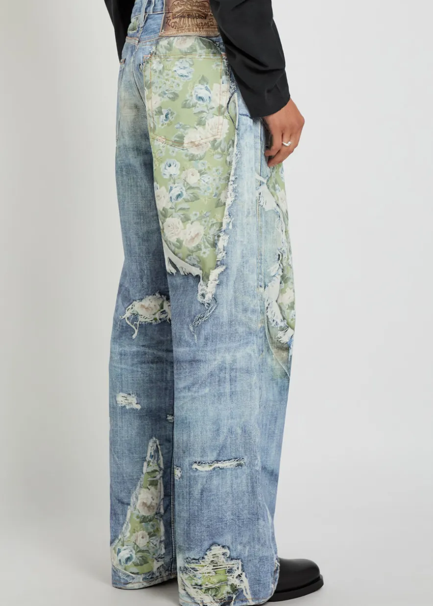 Printed wide-leg jeans